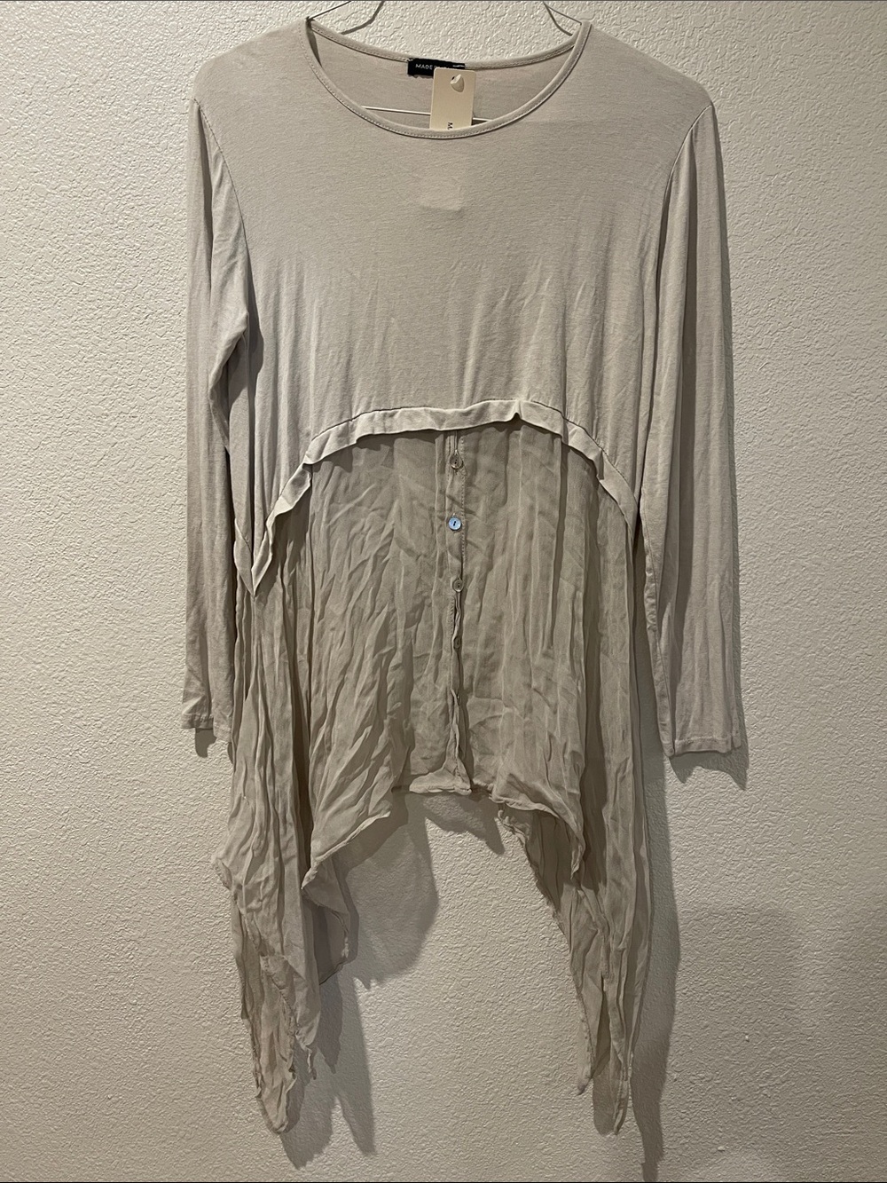 Made in Italy Light Beige Layered Asymmetric Tunic